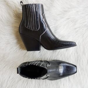 Camille Western Mid Ankle Boot in Black
