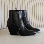 Camille Western Mid Ankle Boot in Black