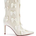 Azalea Wang Taf Cream Satin Bow Stiletto Booties