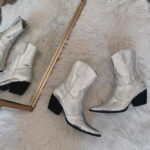 Bambi Silver Snake Western Ankle Boot