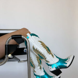 Azalea Wang Apolline Green Metallic Western Boots