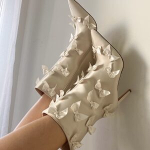 Azalea Wang Taf Cream Satin Bow Stiletto Booties
